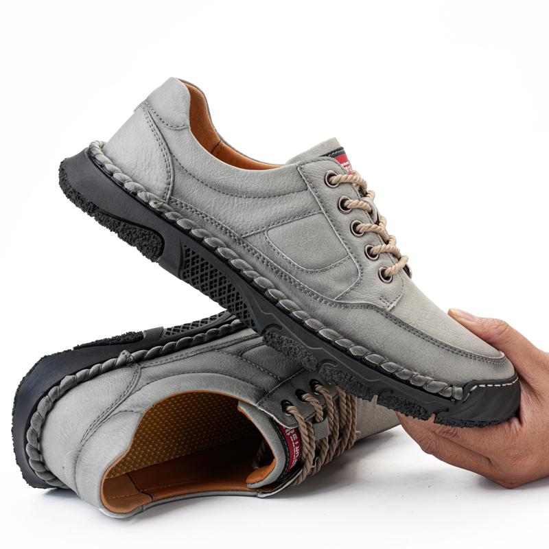 Модная мужская повседневная обувь из натуральной кожи на шнуровке, обувь для улицы, ручная строчка, мужские походные ботинки, нескользящая удобная мужская обувь для ходьбы