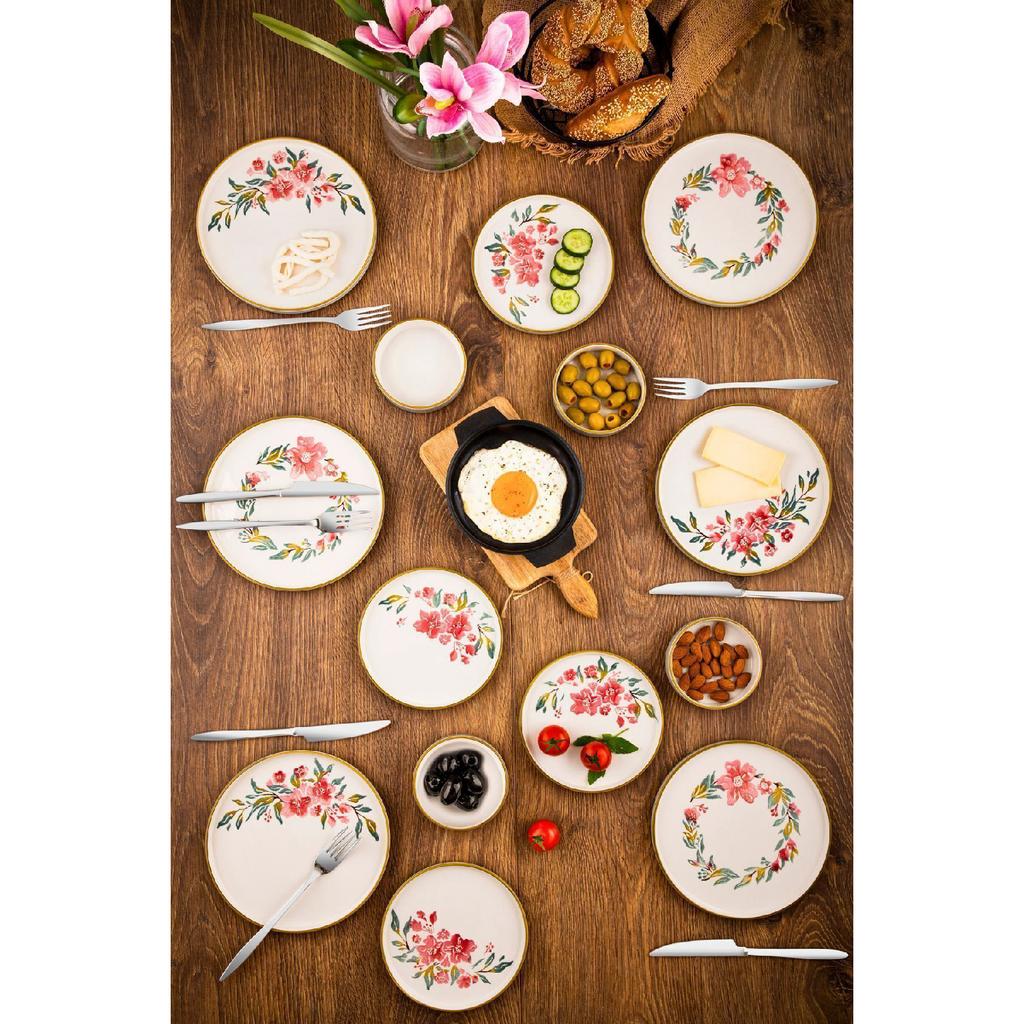 Lux Ceramic Azalea 14 Piece Round Breakfast Set For 6 Persons