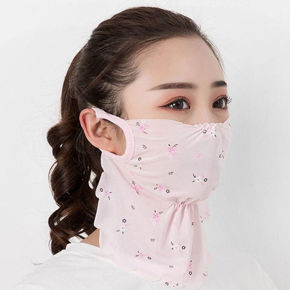 Sunscreen Veil Face Cover Flower Pattern Face Gini Mask Thin Ice Silk Mask  Outdoor