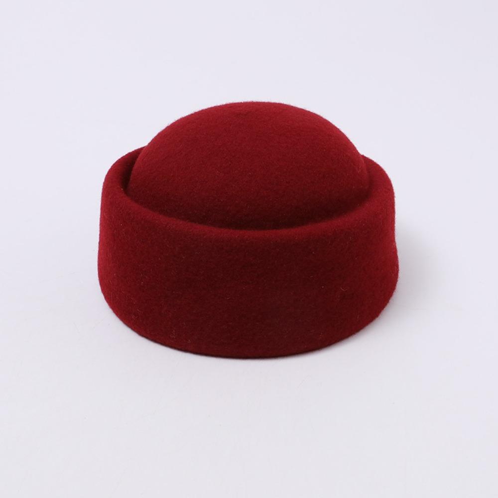 Wool Dome Pillbox Hat Warm Insulation Round Top Hat New Air Hostess Hat Travel