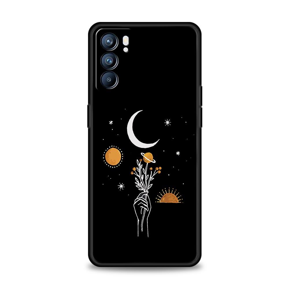 Case For Oppo Find X6 Pro X5 A54 A53 A52 A9 A15 A95 A17 A74 A57 A31 Reno8 Reno7 Reno6 Pro 5G Cover Simplicity Line Art Sun Moon