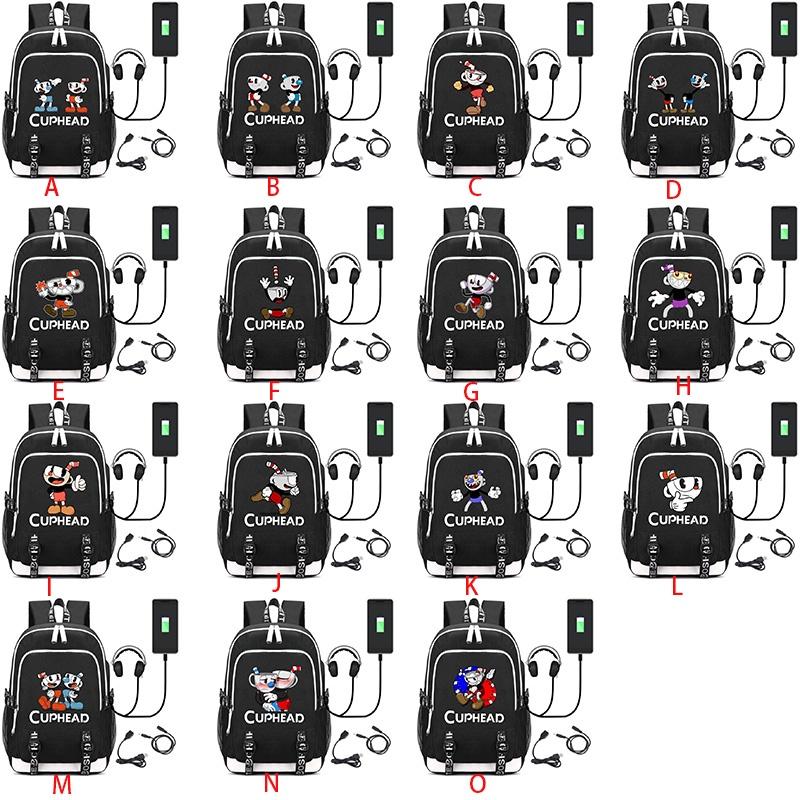 Модный рюкзак Cuphead с портом USB-зарядки для мужского ноутбука