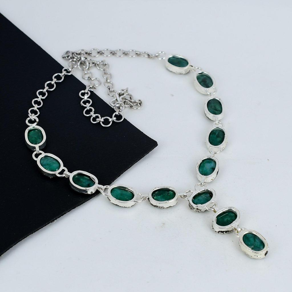 Удивительное ожерелье изумрудного камня ручной работы из стерлингового серебра 925 пробы, ожерелье изумрудного серебра для жены, ожерелье унисекс, праздничный наряд в подарок