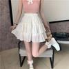 Pleated A-line Mini Skirt White Women Ruffles Sweet Hottie Preppy Style Elastic Waist Slim Thin Casual Summer Skirts