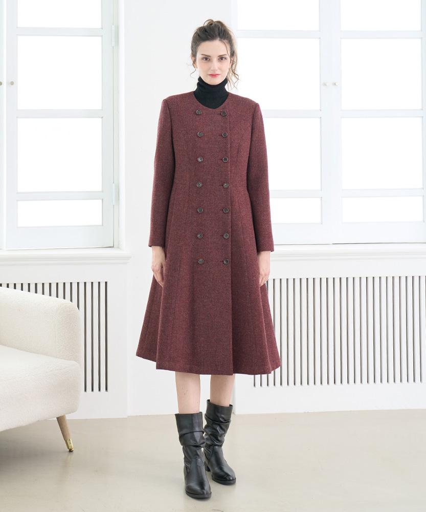 LBYL Wool Wine Round Neck Double Dress Coat