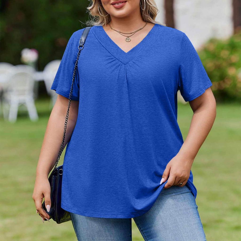 Женская модная повседневная свободная блузка большого размера с коротким рукавом, элегантная с V-образным вырезом, для работы