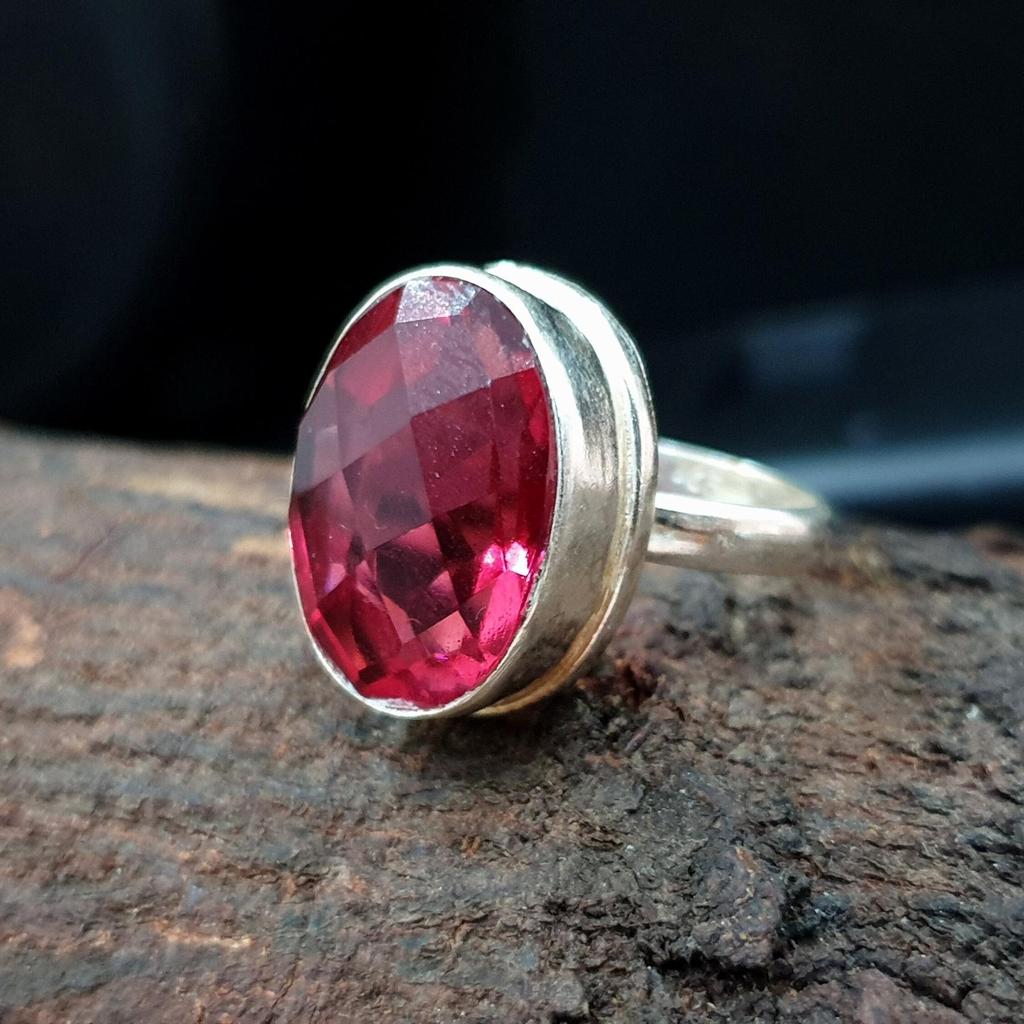 Oval Rose Cut Pink Tourmaline Quartz 925 Sterling Silver Ring Jewelry, Handmade Artisan Gift Jewelry