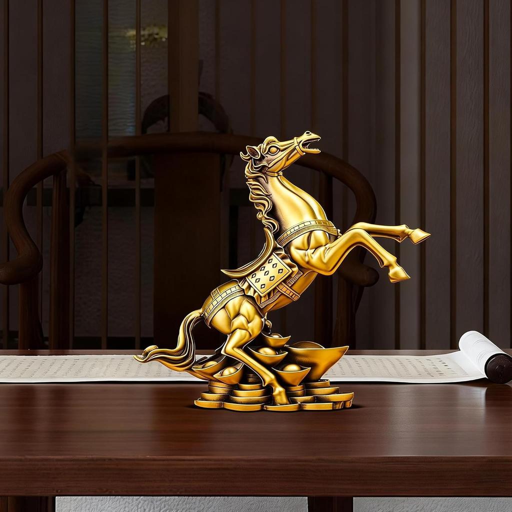 Brass Fortune Horse Feng Shui Statue – Symbol of Success, Prosperity & Career Advancement, Figurine for Home, Office Desk or Living Room, Gift for