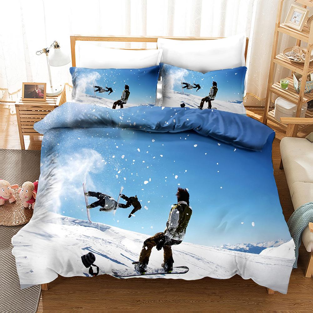 Extreme Sports Ski Duvet Cover - Microfiber, Twin/Queen/King, Snow Mountain Landscape for Winter Sports Enthusiasts