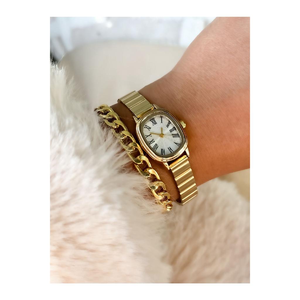 Brand Retro Model, Minimal Oval Case, Silver Color Bracelet, Roman Numeral Women's Watch Bracelet