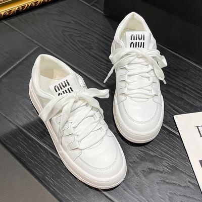 Ах миу тот же стиль~ платформа из коровьей кожи повседневная женская обувь 2025 весна и лето новая универсальная круглая голова на шнуровке маленькие белые туфли женские