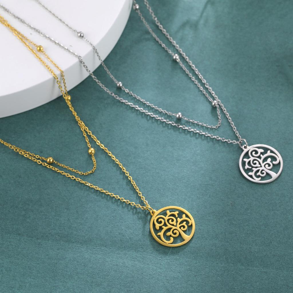 Fashion Life of Tree Necklace Stainless Steel Real Gold Electroplating Non-fading Pendant Jewelry