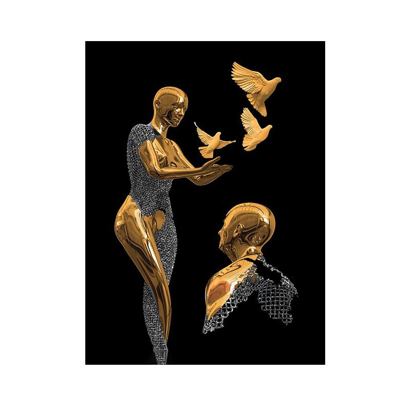 Картина на холсте «Любовные пары» с бронзовой блестящей текстурой, 3D-вид, Настенный декор, постеры и принты для современной гостиной, домашний декор