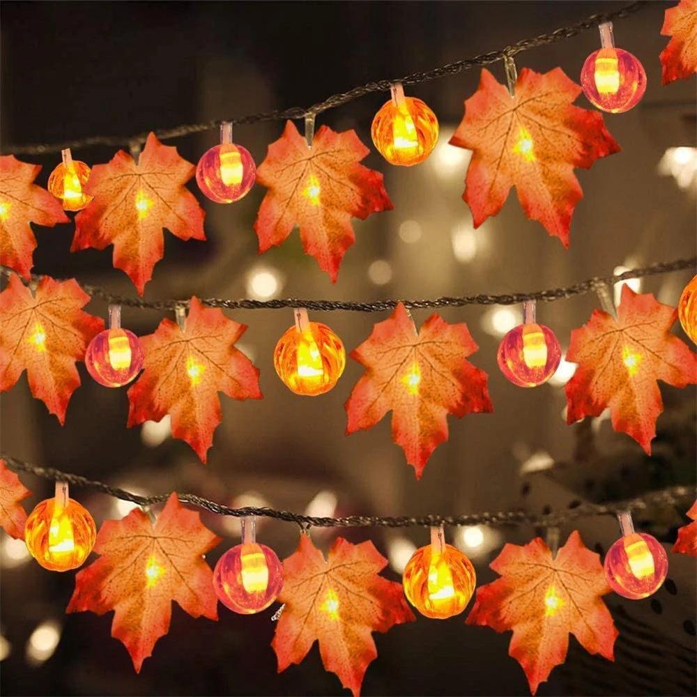 Maple Leaf Pumpkin LED String Lights for Halloween & Thanksgiving Decoration