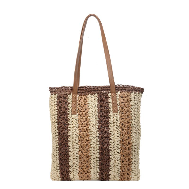 Соломенная сумка большой емкости, женская сумка для подмышек, полосатая сумка-тоут