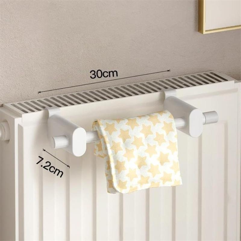 1Pc Compact Radiator Towel Hanger 30cm White Steel Bathroom Organizer Space Saving Easy Mount No Drilling Required Heat Resistant for 0.3-2m Heaters