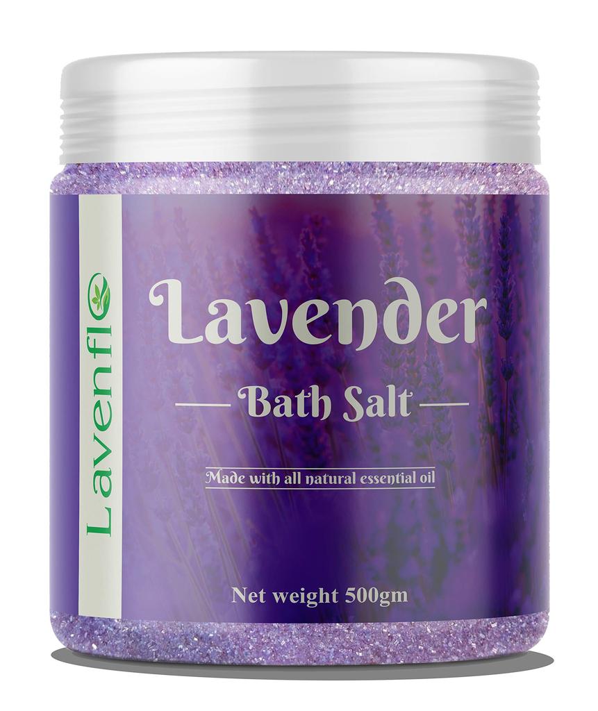 Английская соль Lavenflo с эфирным маслом лаванды для ванны, ног, сна, снятия мышечного напряжения и освежения тела (Лавандовая соль для ванн) (500ГМ)
