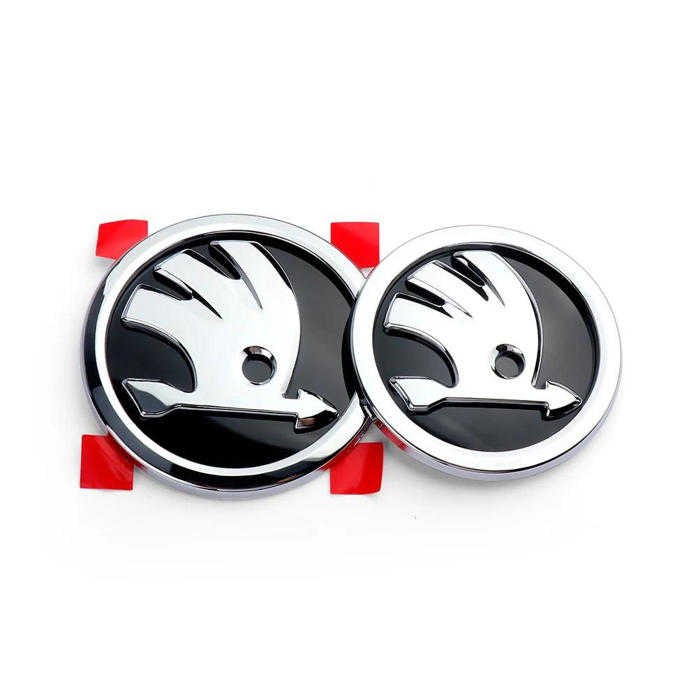 Car Sticker 2pcs 80/90/100mm Car Front Hood Badge Rear Trunk Emblem Sticker for Skoda Rapid Fabia Octavia 2 A7 Yeti Superb 3 A5 