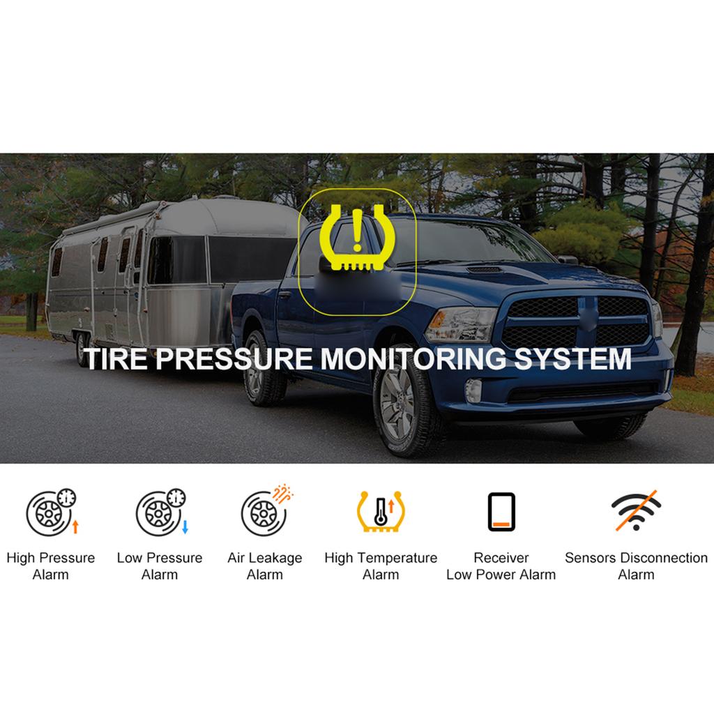 Tire Pressure Monitoring System, Solar Tire Pressure Monitor with 6 External Sensors, Ambient Light, Real time Display