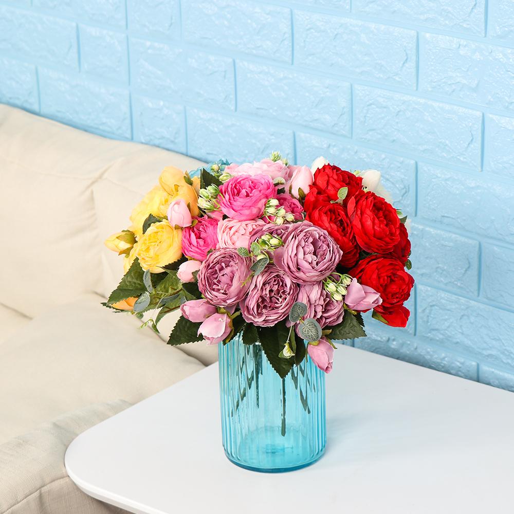 head DIY Decor Home Ornament Vintage Rose bouquet Silk Peony Artificial Flowers Party Decoration