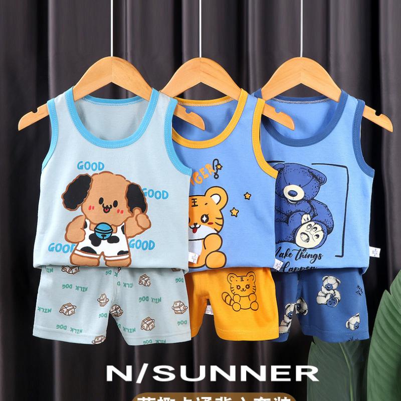 Kids Vest Set Summer Cotton Girls and Boys Vest + Shorts Set