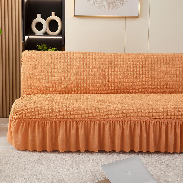 Solid Color Seersucker Fabric All Without Armless Sofa Bed Cover With Skirt Slipcover Fitted Couch Cover Washable Elastic Fabric