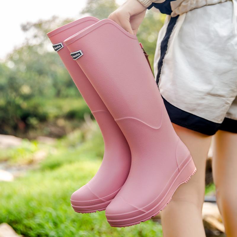 Модные водонепроницаемые резиновые сапоги для женщин, высокие, повседневные, универсальные, приливные резиновые сапоги, дождевая обувь, уличные сапоги, нескользящая обувь
