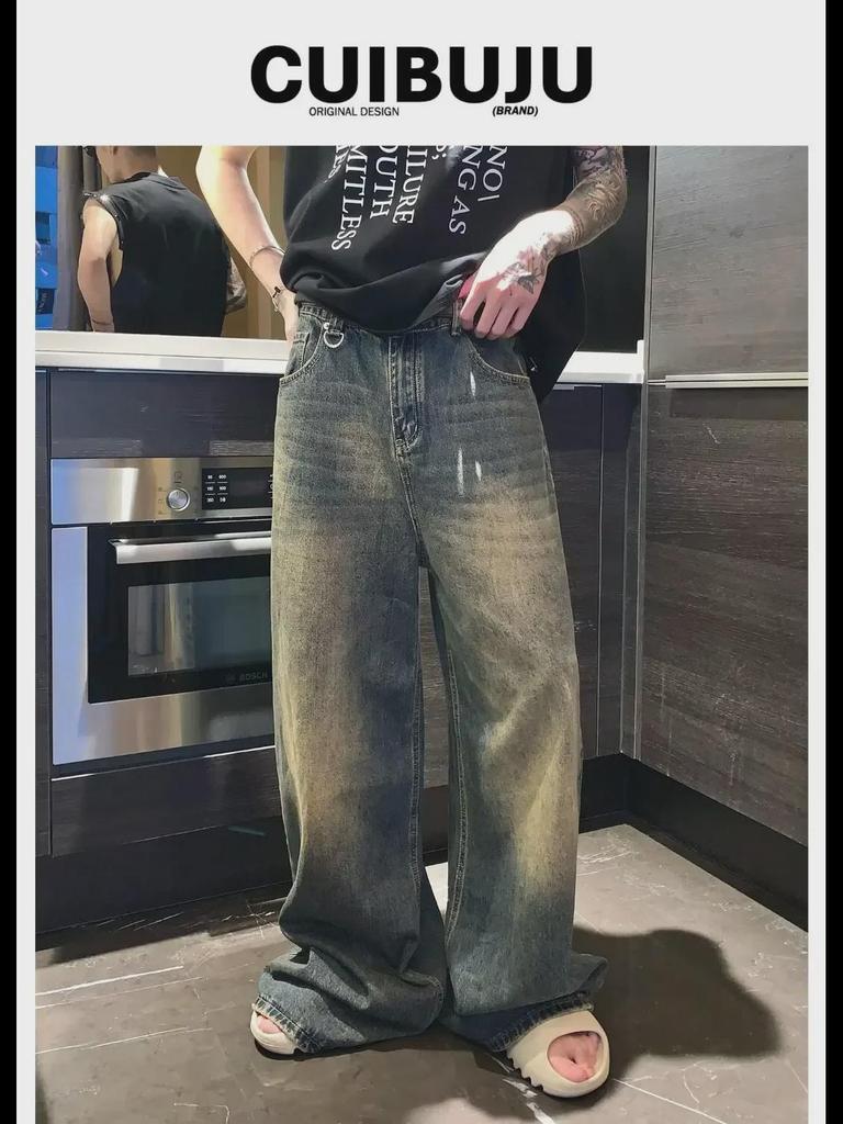 Мужские джинсы с широкими штанинами в стиле ретро с градиентом — модный свободный крой для осени и зимы