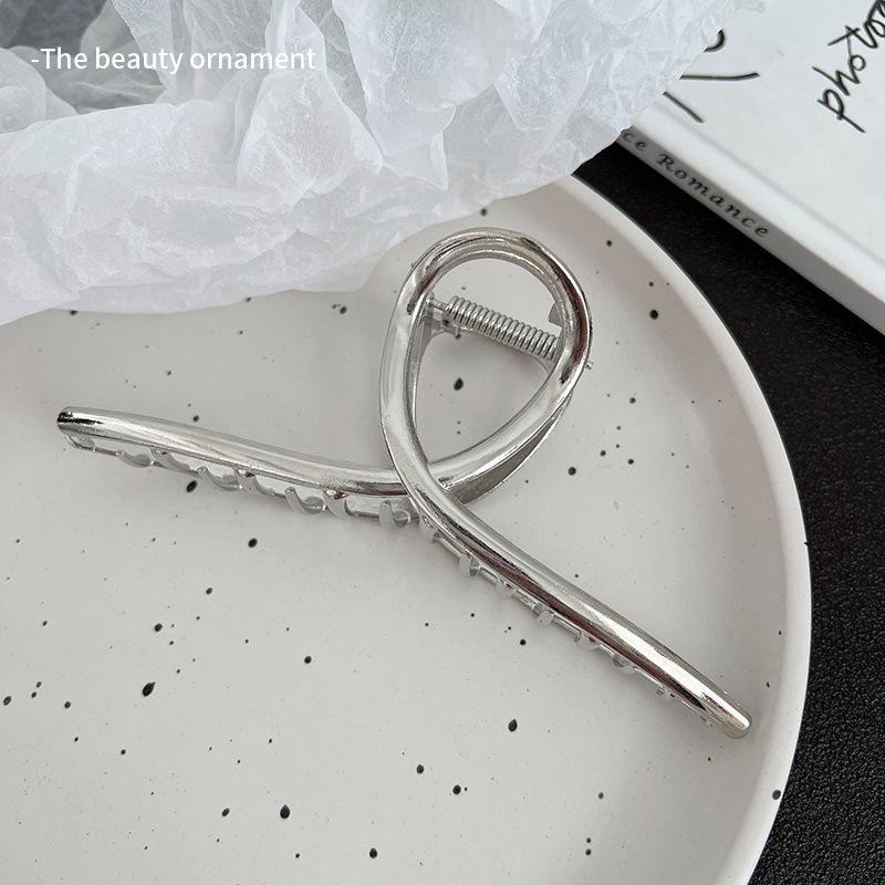 Большая металлическая заколка-акула серебристого цвета для густых волос - Женский аксессуар для волос