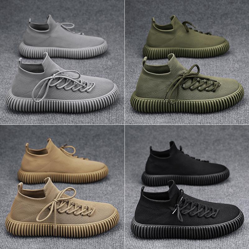 Плоские толстые трикотажные мокасины женские с круглым носком и глубоким вырезом нескользящие весенние на шнуровке персонализированные вулканизированные туфли