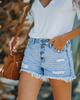 2025 Модные джинсовые шорты средней посадки с пуговицами для женщин с потертостями и рваными краями