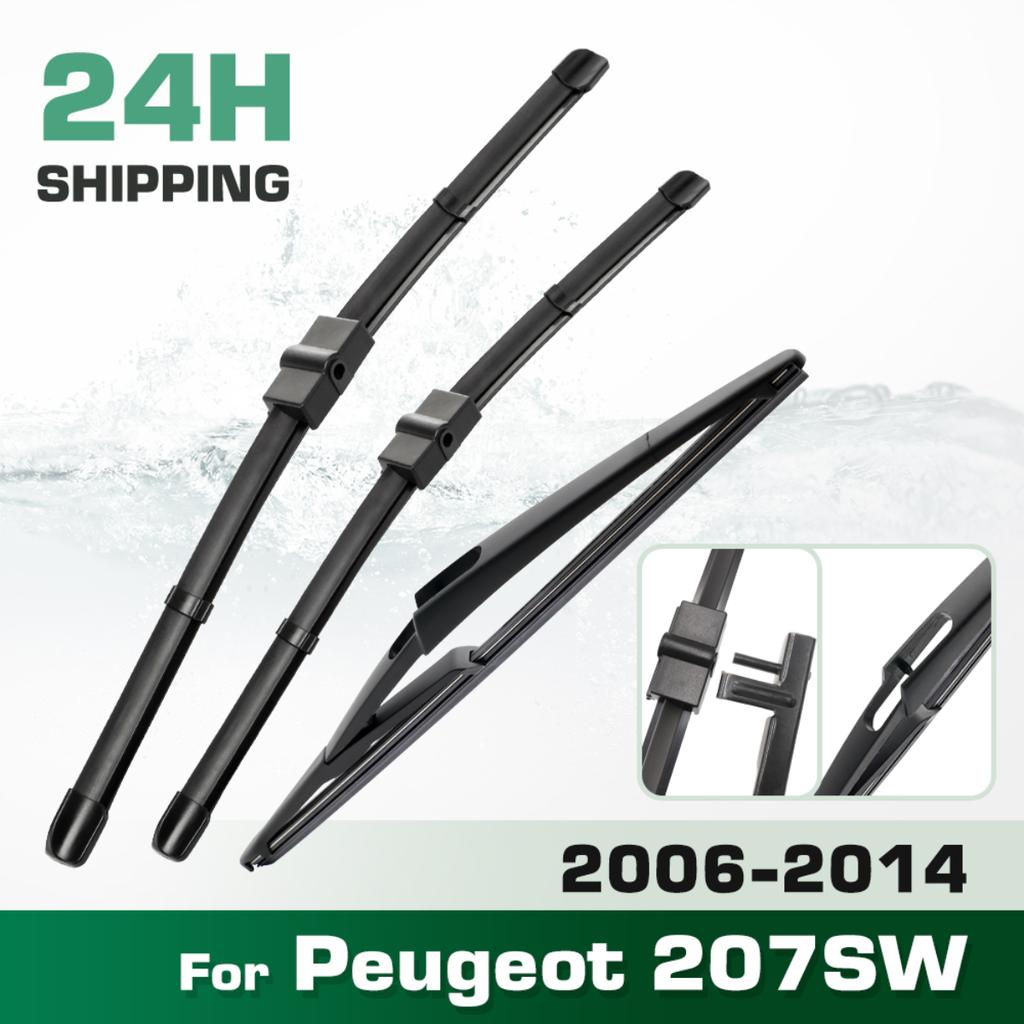 For Peugeot 207SW 2006-2014 2007 2008 2009 2010 Wiper Front & Rear Wiper Blades Windshield Windscreen Window Brushes 26"+17"+12