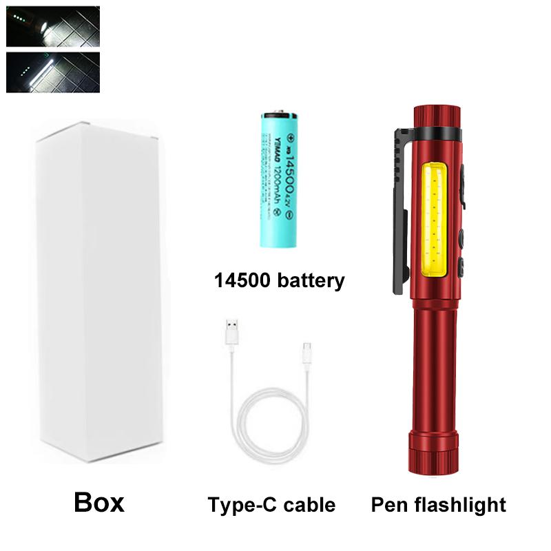 USB Rechargeable LED Pen Flashlight with RGB Light Outdoor Emergency Torch Lamp With Stainless Steel Clip Pocket Led Flashlight