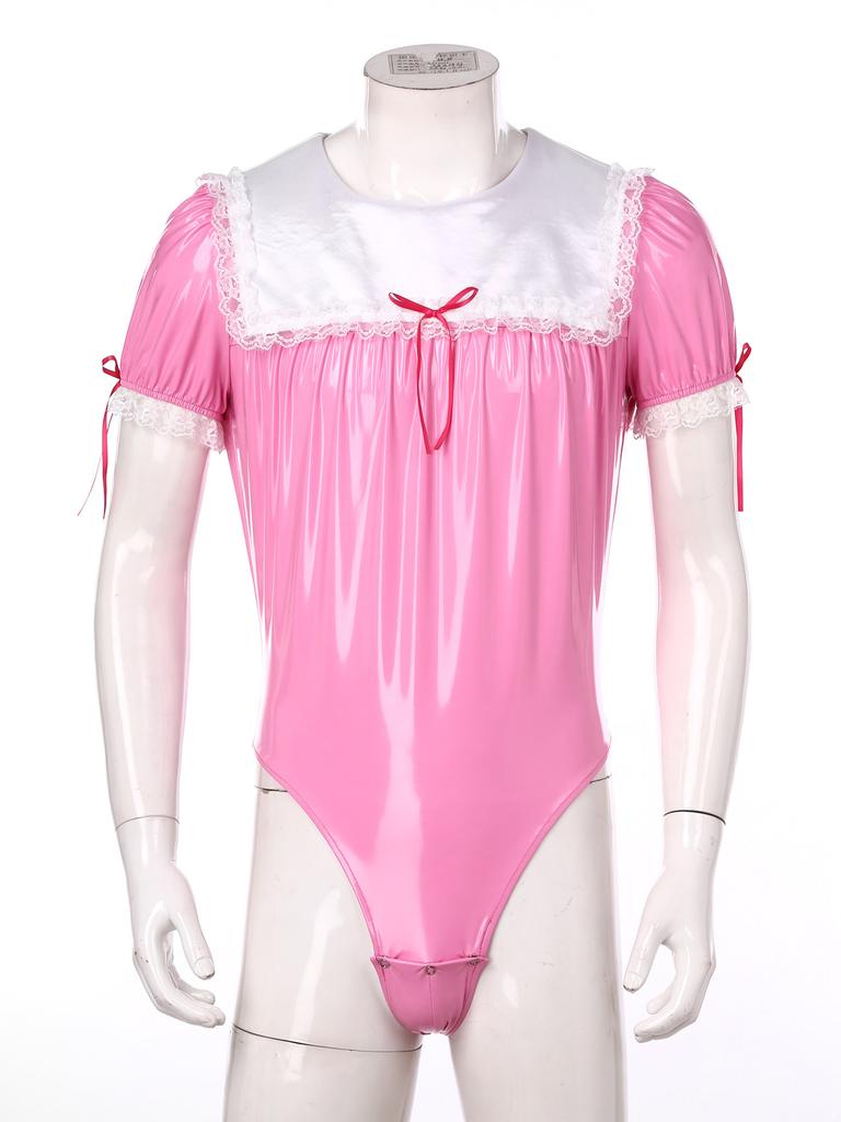 Мужской комбинезон для трансвеститов, костюм французской горничной, костюм для косплея с кружевной отделкой, латексное боди, униформа для ролевых игр, соблазнительная XXXL