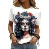 Летняя мода с коротким рукавом, повседневные футболки с принтом 3D-черепов, женская одежда, уличная одежда с круглым вырезом, футболки и блузки, большие размеры