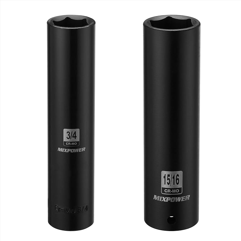 MIXPOWER 1/2" Привод. x 3/4 дюйма, Сверхдлинная, Глубокая, 6-гранная, Ударная, Легированная Сталь Cr-Mo, Дизайн с Радиусными Углами, Двойная Маркировка Размеров, Длина 5 дюймов
