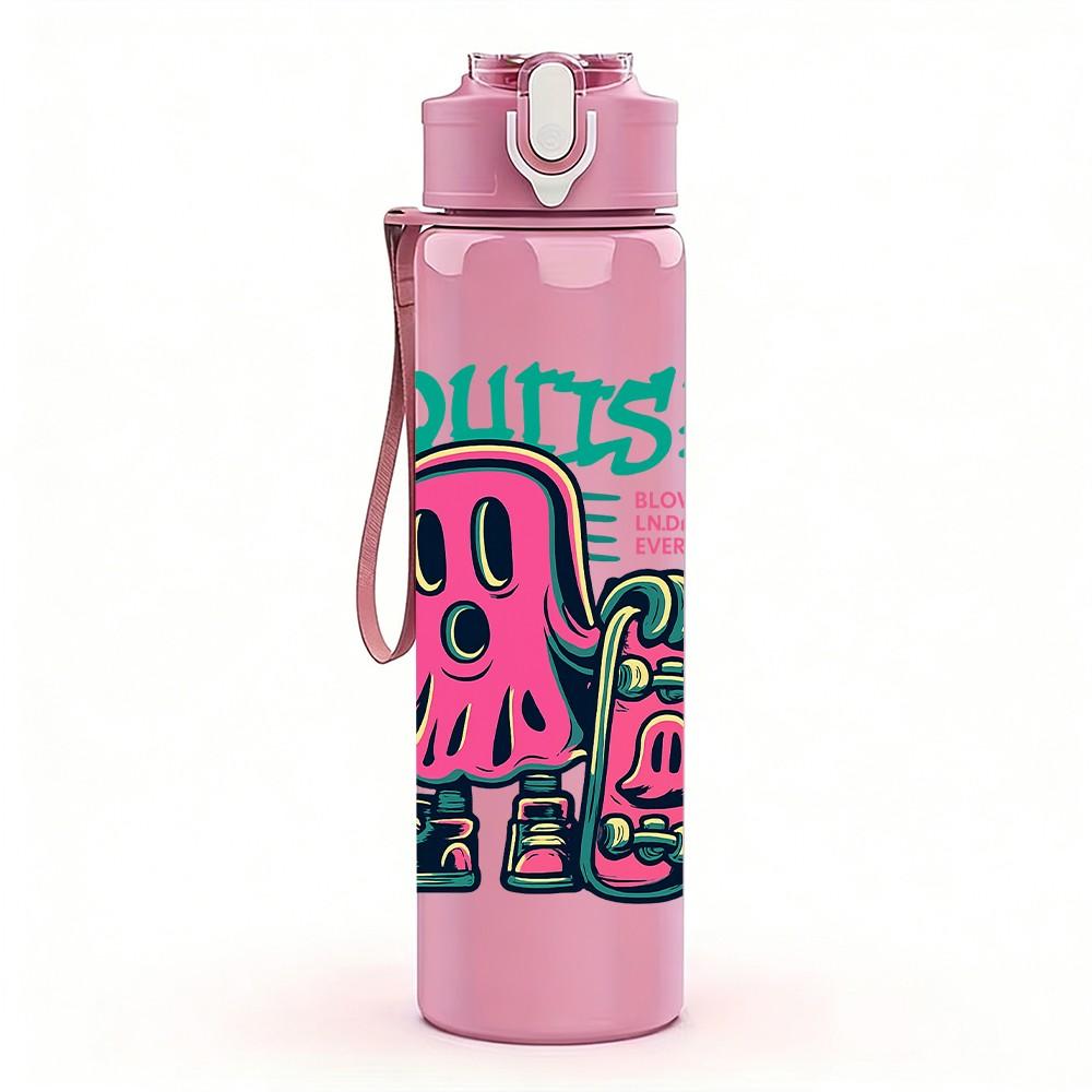 1PC Squish Graffiti Character 750ml Color Plastic Sports Water Bottle Leakproof Flip Straw Lid Suitable for Sports Office Home Use