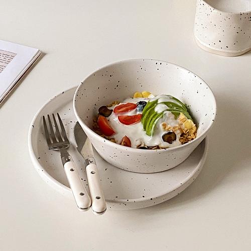 Белая керамическая миска и тарелка в стиле ретро с чернильными пятнами Поднос для стейков и фруктов в стиле вестерн Салатница Столовая посуда Тарелка для основного блюда