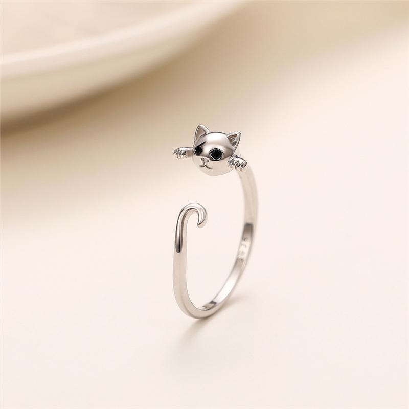 Silver Color Cute Cat Shape Open Ring for Women Lovely Animal Adjustable Rings Jewelry Birthday Gift