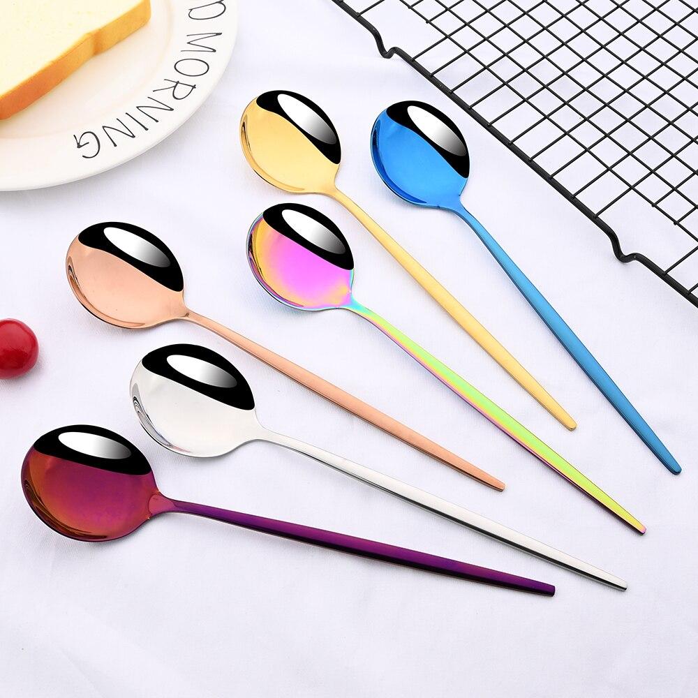 6 шт. красочная столовая посуда, набор ложек, зеркало с длинной ручкой, ложка из нержавеющей стали, столовые приборы, посуда, кухонные аксессуары