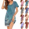 Womens Summer Dresses Short Sleeve Linen Casual T-Shirt Dresses Swing Beach Midi Dress Sundresses With Pockets