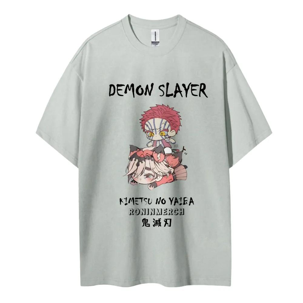 Летняя повседневная одежда с принтом Demon Slayer, короткий рукав, мужская удобная одежда, мужская одежда, топ с коротким/полурукавом