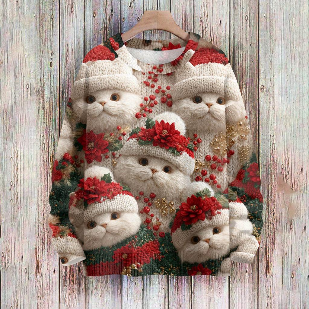 Рождественские толстовки для женщин Вязаный свитер Милая рубашка Осенний свитер с круглым вырезом Топы