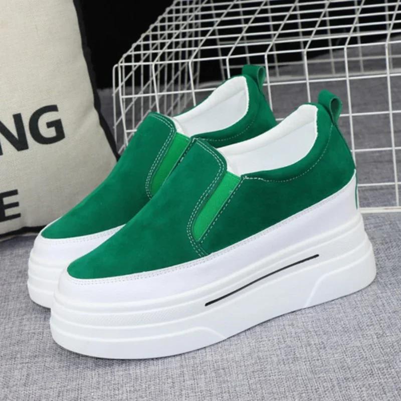 Fashion 2025 Spring 8cm Inner Heightening Women's Shoes Autumn New Fashion Lazy Shoes Slip-on Muffin Thick-soled Loafers Casual Shoes