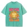 Женские футболки с кислотной стиркой Here Comes The Sun Printing Tees Distressed Oversize Cotton Short Sleeve Trend Female Clothing