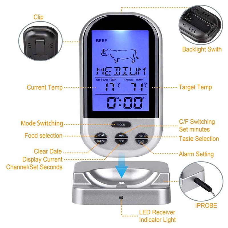 Беспроводная цифровая духовка для приготовления пищи, мяса, барбекю, гриля, термометр, дистанционный датчик