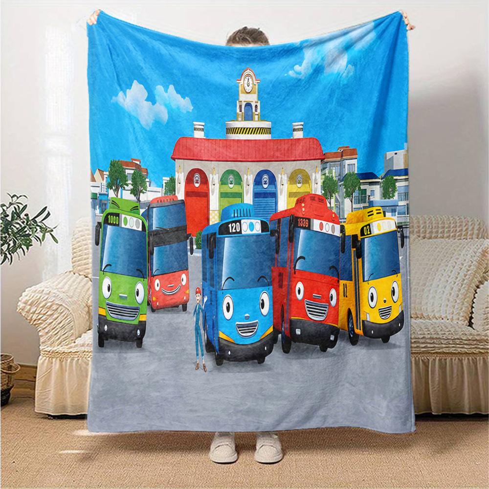1pc Tayo The Little Bus1 Blanket, Gift, for Men and Women, Soft Blanket, Good for Sofa Bed Couch Travel, Lightweight Flannel Blanket