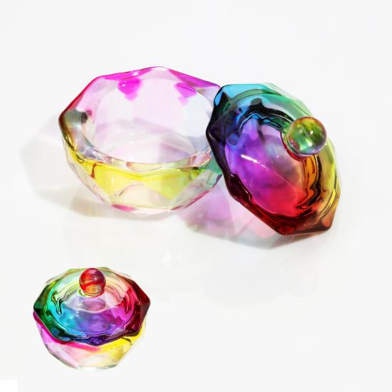Nail Art Dappen Dish with Lid Acrylic Powder Container Holder Liquid Love Heart Square Flower Octagonal Faux Crystal Glass Cup Bowl