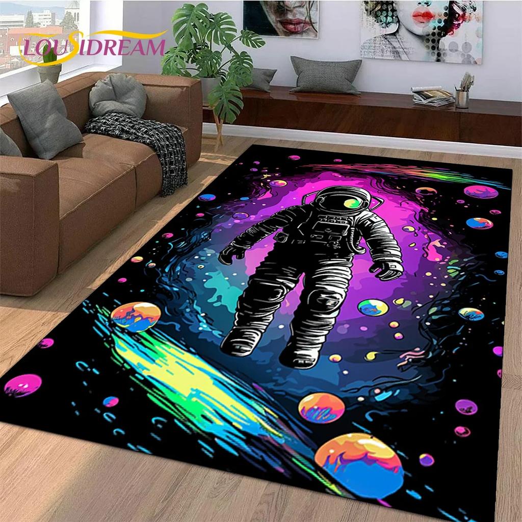 Astronaut Dream Universe Spaceman Outer Space Cartoon Carpet Rug for Bedroom Living Room Sofa Decoration, Large Decor Floor Mat