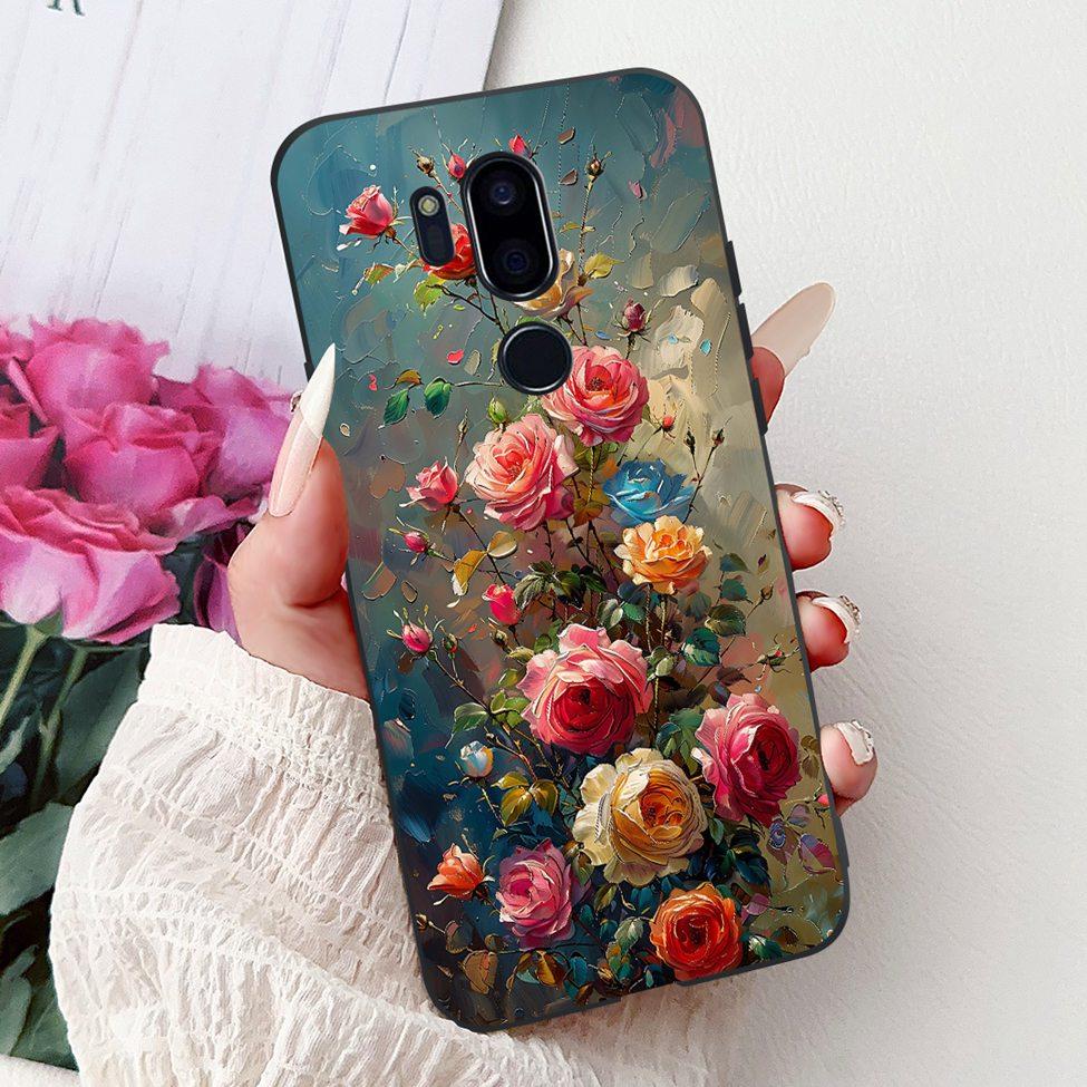 Чехол для LG G7 ThinQ Черный Силикон Милый Кот Модные Цветы Крутая Расписная Задняя Крышка Для Телефона LG G7ThinQ LMG710EM